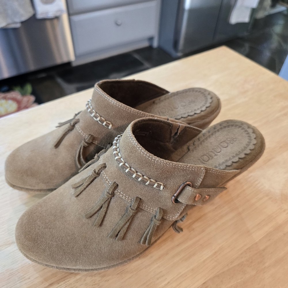 Suede Slip-On Mules with Tassels